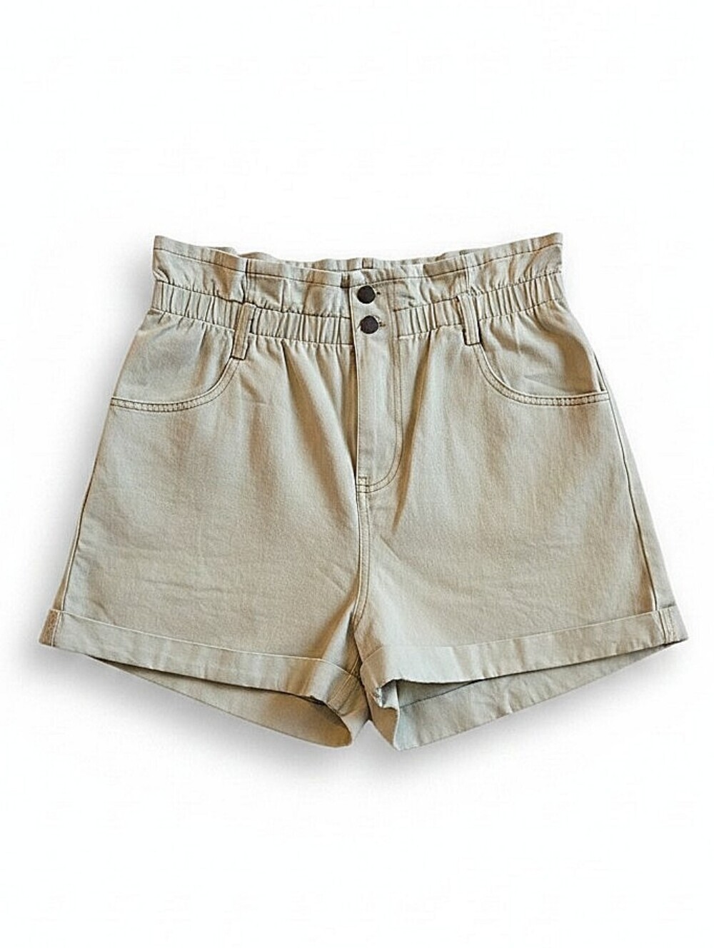 NWT! She + Sky Sage Blue Wash Paperbag Waist Cuffed Shorts - Picture 2 of 3
